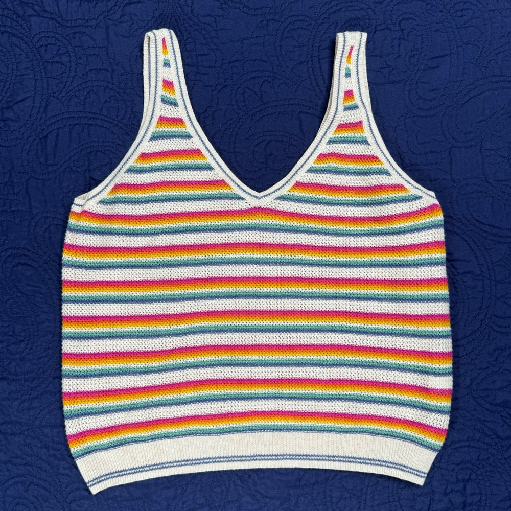 Marine Layer Rainbow Stripe Knit V Neck Tank Top Women's Size S - Picture 2 of 6